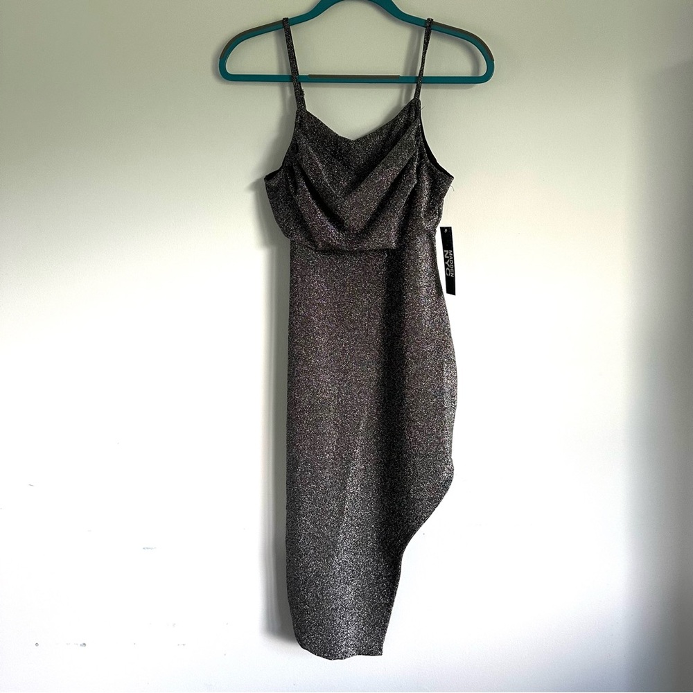 Madden NYC Slate Gray Sparkle Asymmetrical Dress Size Medium (7-9) - Picture 1 of 11